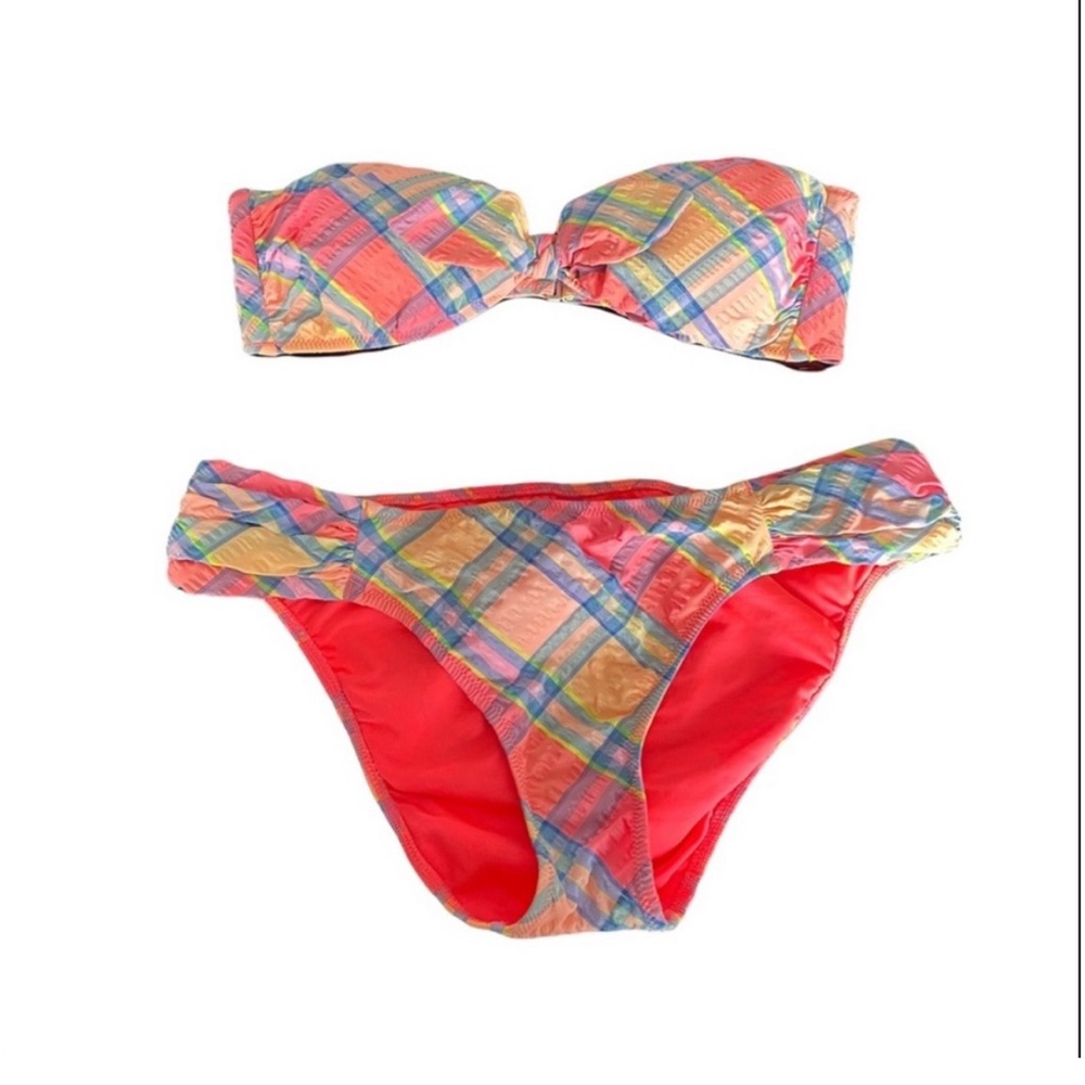 Victoria Secret two piece seersucker plaid fabric bikini top & bottom size small